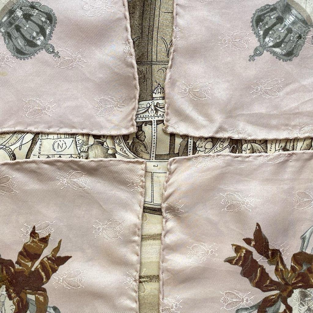 Used HERMES NAPOLEON Scarf Silk Carre 90 Pink Beige Brown Large Vintage