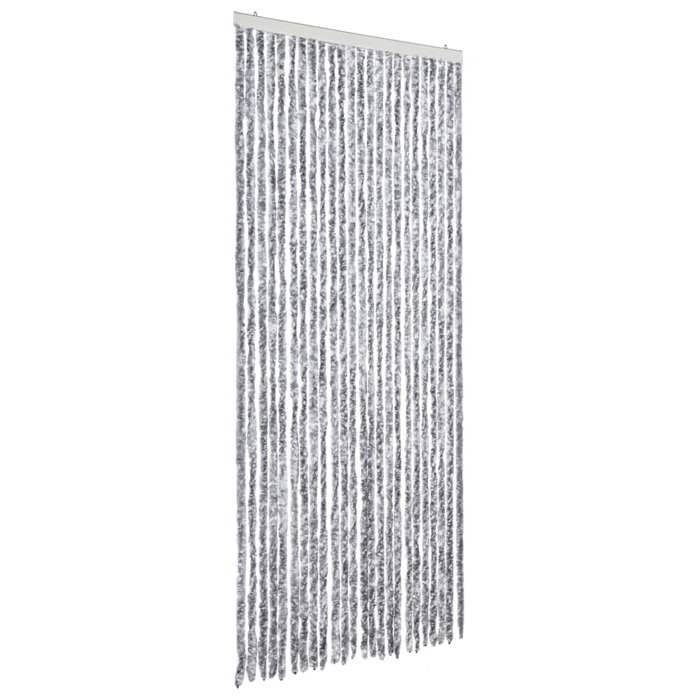 VidaXL Rideau Anti-mouches, Store Anti-insectes avec Crochet, Rideau de Porte Longueur et Largeur Réglables, Blanc et Gris 377376