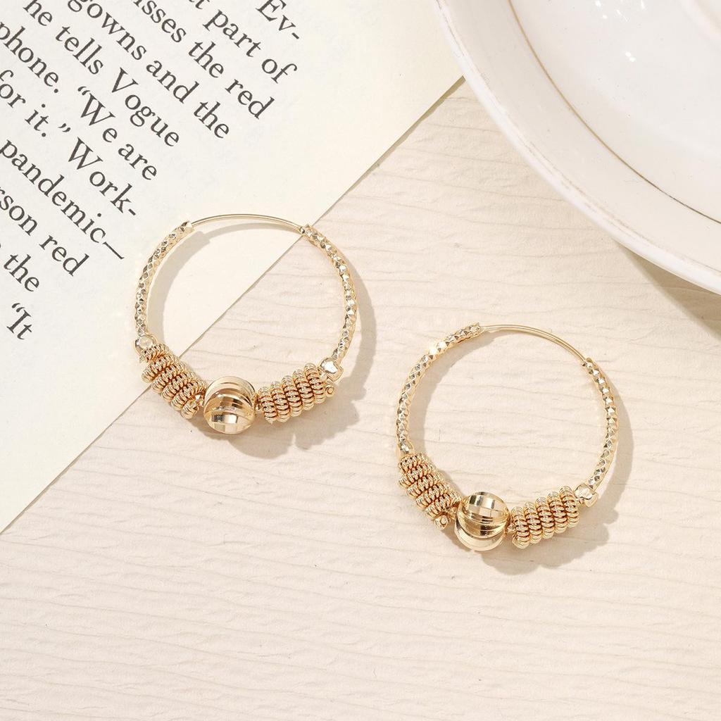 European and American Fashionable Screw Thread Bead Earrings - Versatile Copper Hoops for Women