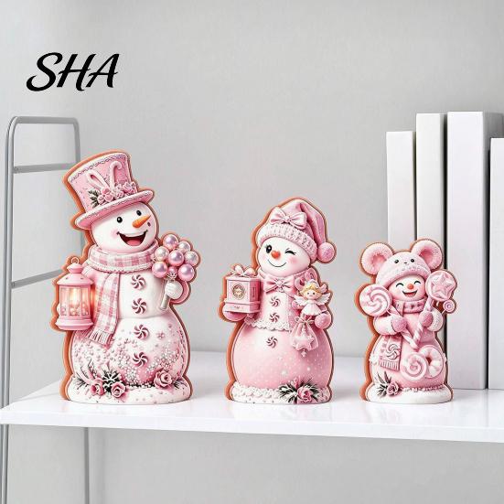 Indoor Winter Decorations 3PCS Christmas Snowman Wooden Ornaments, Decorative Cute Festive Figures, Rustic Holiday Ornaments High-definition Printing