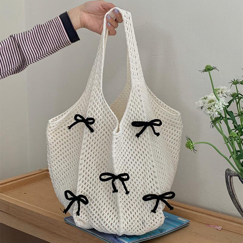 Women Crochet Tote Candy Bag Fashion Knitted Large Capacity Woven Shoulder Bags Solid Color Simple Shopping Bag for Summer Beach CLE
