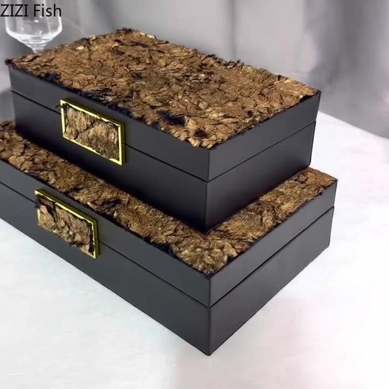 Złocony Wzór Pudełka na Biżuterię Aksamitna Skóra Słoik na Kosmetyki Stół Komodowy Biurko Dekoracja Domu Wykwintny Słoik do Przechowywania Biżuterii