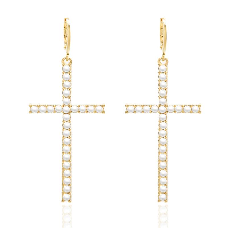 Zircon  Cross Earrings For Women Men Gothic Punk Hip Hop Jesus Crucifix Dangle Earring Christian Party Jewelry