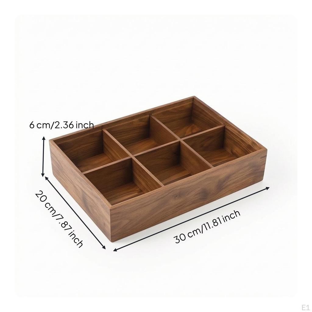 Wooden Storage Divider Box Black Walnut MultiCompartment Tray Rectangular with