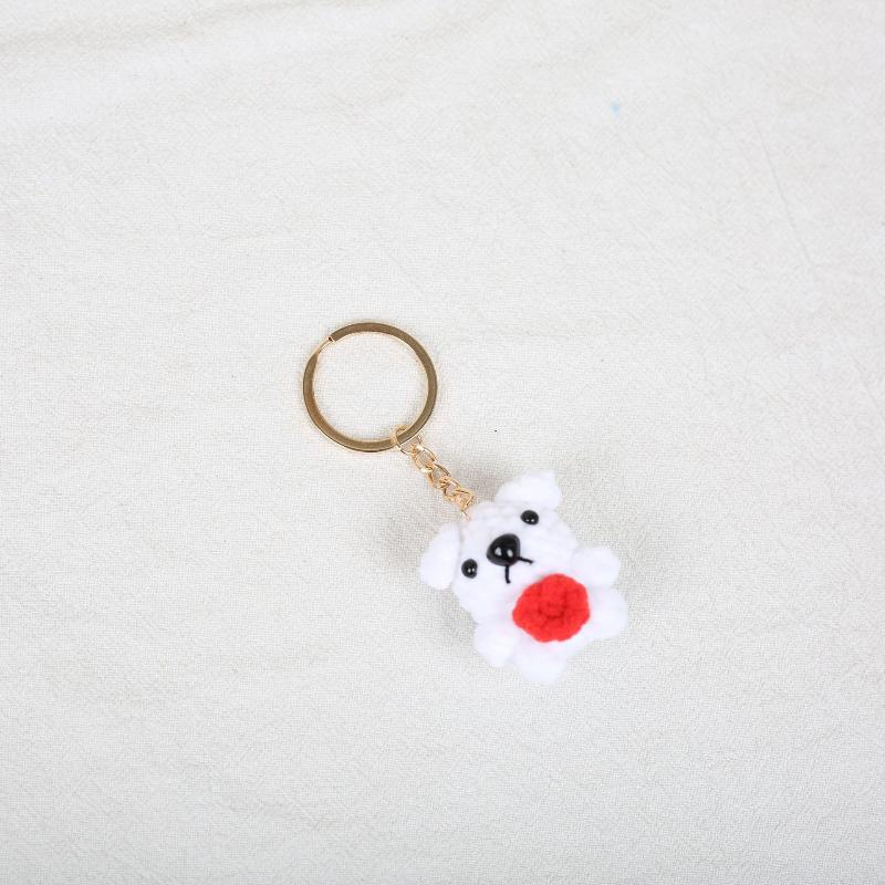 1 Pcs Cute Crochet Mini Dog Pendant Handmade Woven Animal Keychain Knitted Puppy Key Ring Lovely Gift