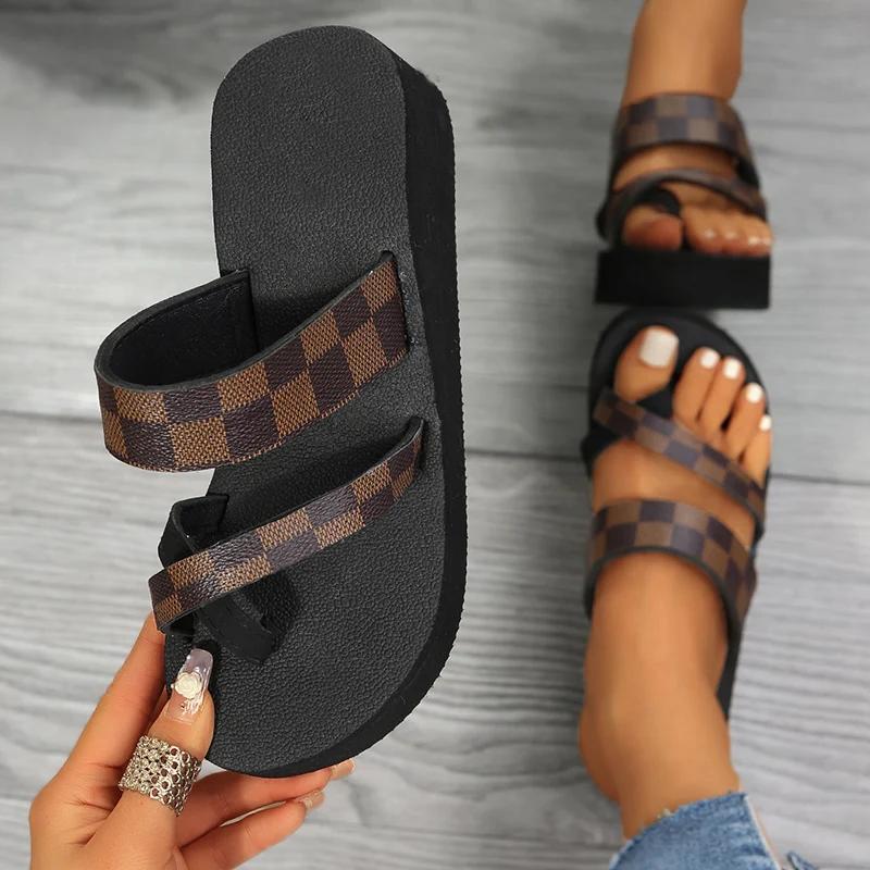 Fashion 2025 New Patchwork High Heels Slippers Women Summer Casual Clip Toe Sandals for Woman Non Slip Thick Soft Platform Slides Mujer