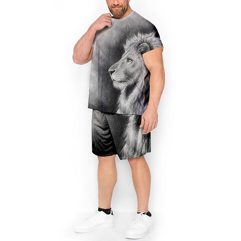 

Men s Graphic Animal Lion 2pcs Tees sets Matching Sets Neck Fashion Designer Comfortable Outdoor Casual Daily Print S