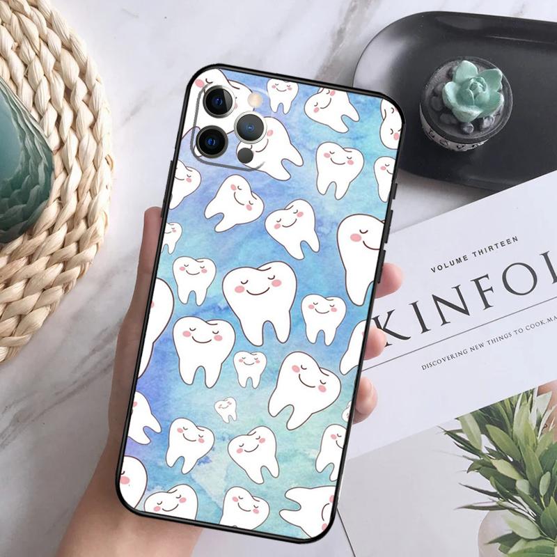Dentist Tooth Pattern Phone Case For iPhone 15 14 13 12 11 16 Pro Max Plus Mini 7 8 X XS Max XR Back Cover Shell