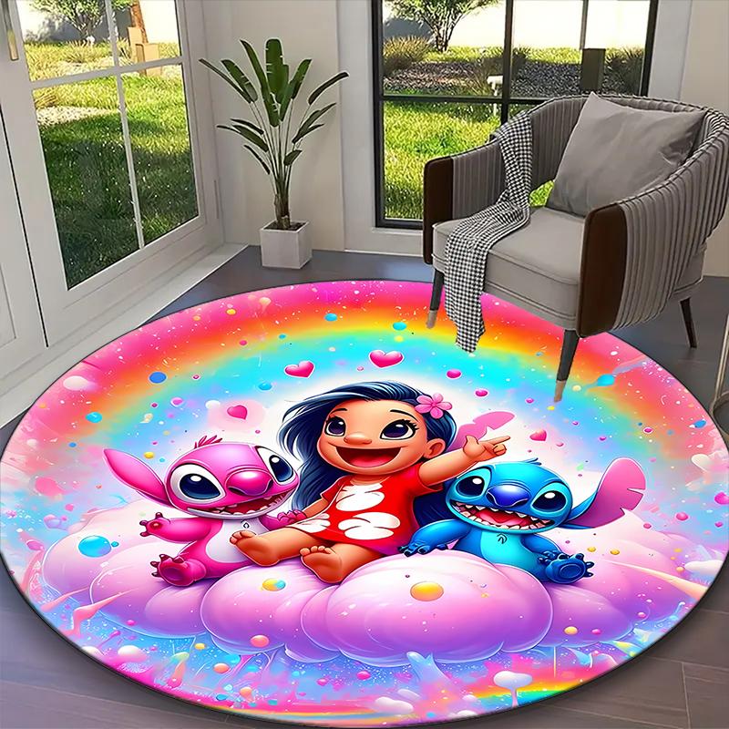 1pc Mickey Mouse Pastel Rainbow Floral Rug, Digital Printed Home Chair Sofa Mat, Durable Office Round Carpet, Beautiful Festival Decorations
