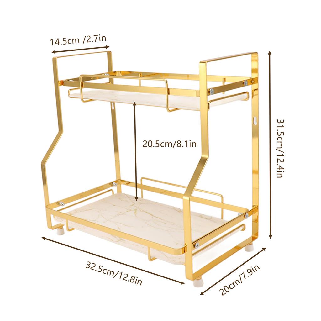 Spice Rack Organizer Iron Stable Strong Load Bearing Capacity White and Gold Bathroom Storage Shelf Easy To Clean for Bedroom