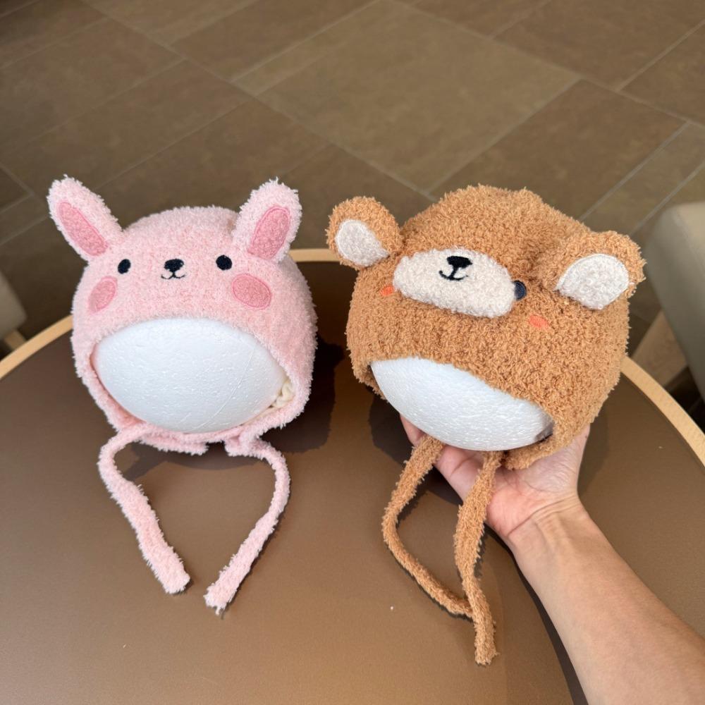 Cute Knitted Fabric Baby Hat Warm Thick Wind Resistant Kids Beanie Cartoon Lined Toddler Hat Baby Wear