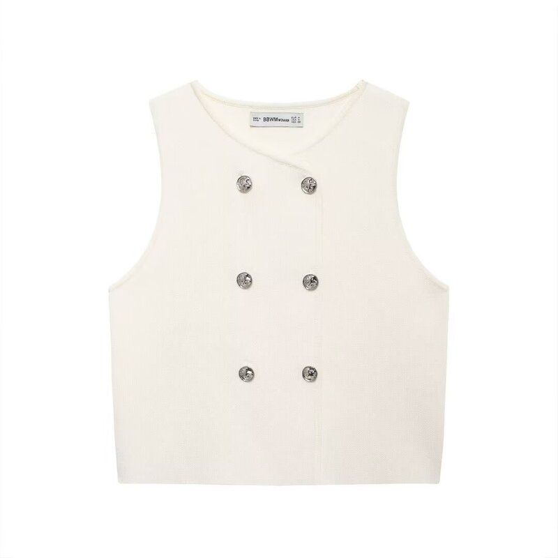 Fashion Style 2024 Autumn New Women's Clothing Easiest for Match Pink Plain Weaving Knitting Sleeveless Shorts Vest 5536113