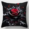 4pcs Set, Modern Black and Red Floral Print Pillow Covers, Single-Sided Design with Thorn Rose Pattern, Zipper Closure, Suitable for Living Room Sofa 