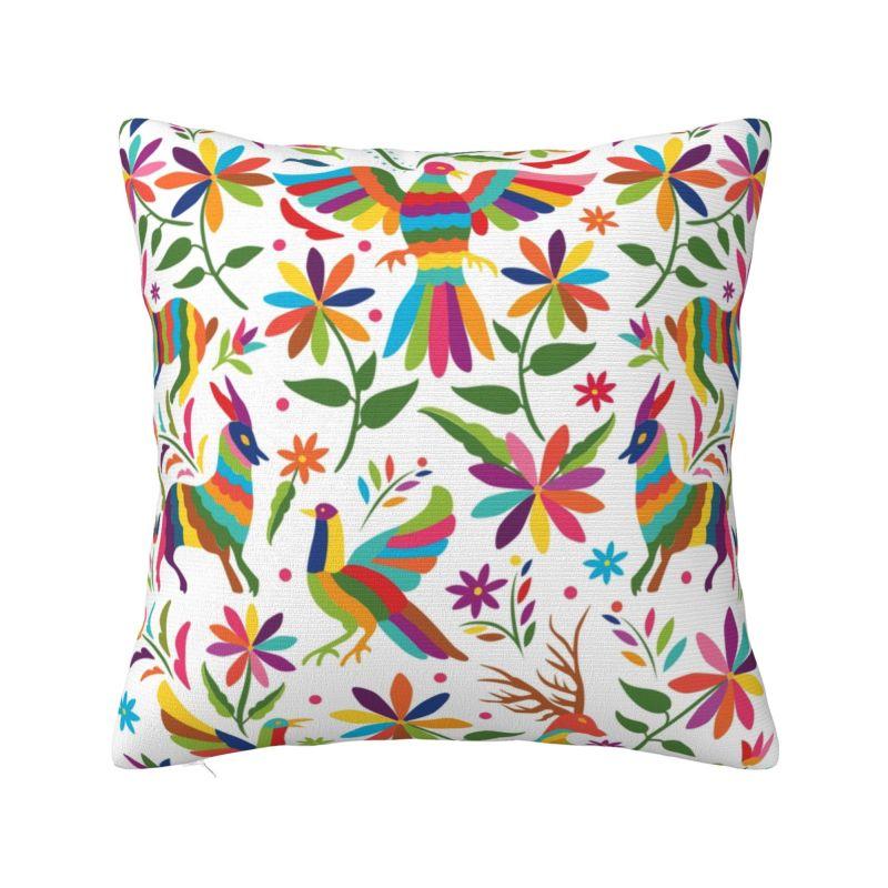 Custom Fashion Mexican Otomi Birds Texture Pillow Case 40x40cm Sofa Folk Floral Art Luxury Cushion Cover Car Pillowcase