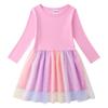 Korean Style Children's Princess Dress - Short/Long Sleeve with Stars, Rainbow Sequins, and Mesh Pleats for Spring, Summer, and Autumn