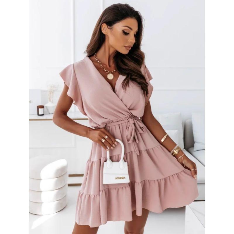 Fashion Women's Dress 2-Piece Casual Fashion Style Waist Trimming Lace up V Neck Summer New Arrival Women's Clothing Elegant