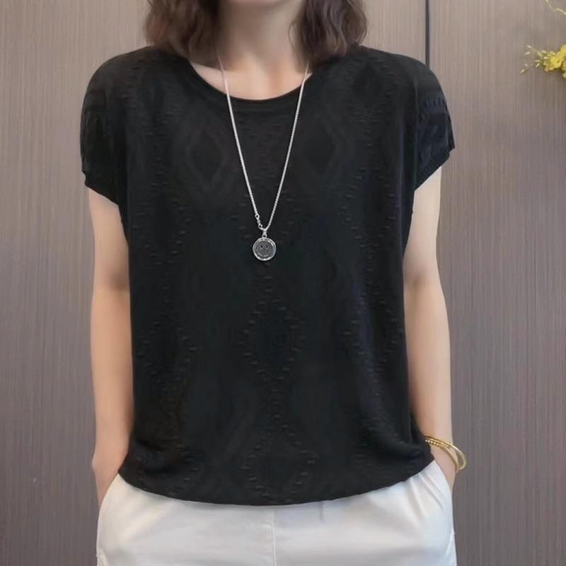 Summer Women's Knitted Short Sleeved T-shirt Loose Round Neck Women's Knitted Top