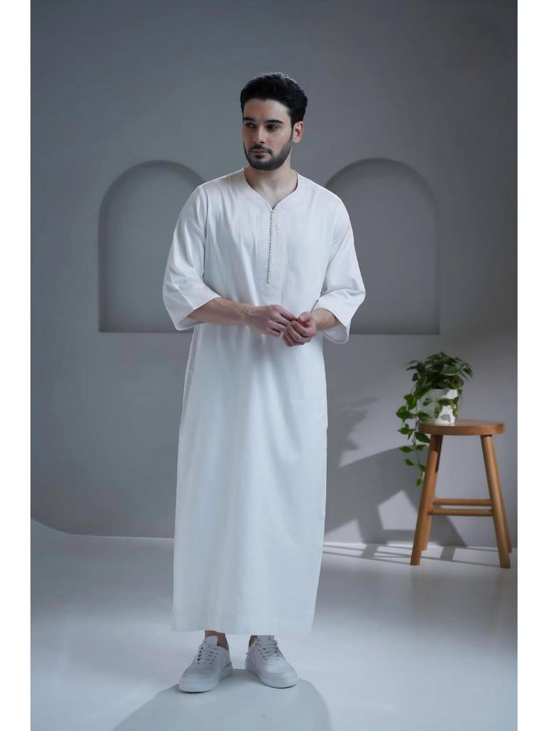 Robe Musulmane Homme Vert Foncé Brodé Arabe 2026