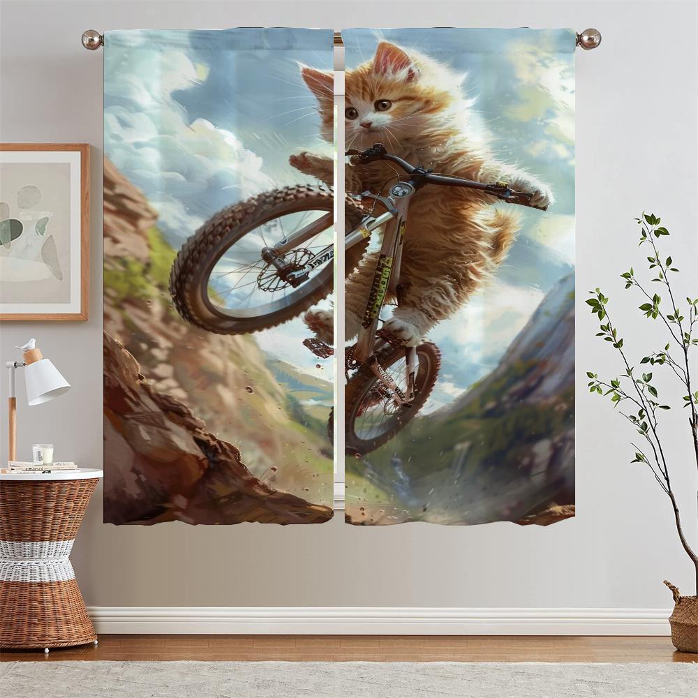 

Cat s Mountain Bike Tulle in Kitchen Curtains 2 Pcs Set Shade Curtain for Children s Room Blind Living Room Decoration Blackout W50xH70cmx2pcs-CL