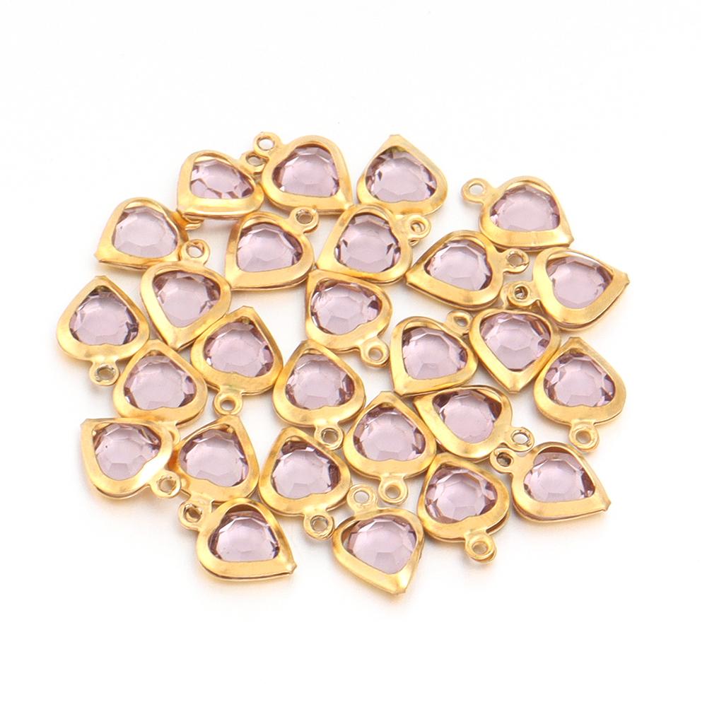 10pcs/lot Color Heart Crystal Charms Stainless Steel Edged Pendants for DIY Necklace Earring Bracelet Jewelry Making Accessories