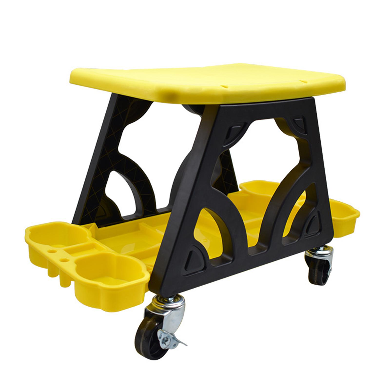 

Car Detailing Stool Chair with Storage Holder Auto Workshop Bench Wheels Roller Creeper Seat Roller Mechanics Seat for Equipment жёлтый