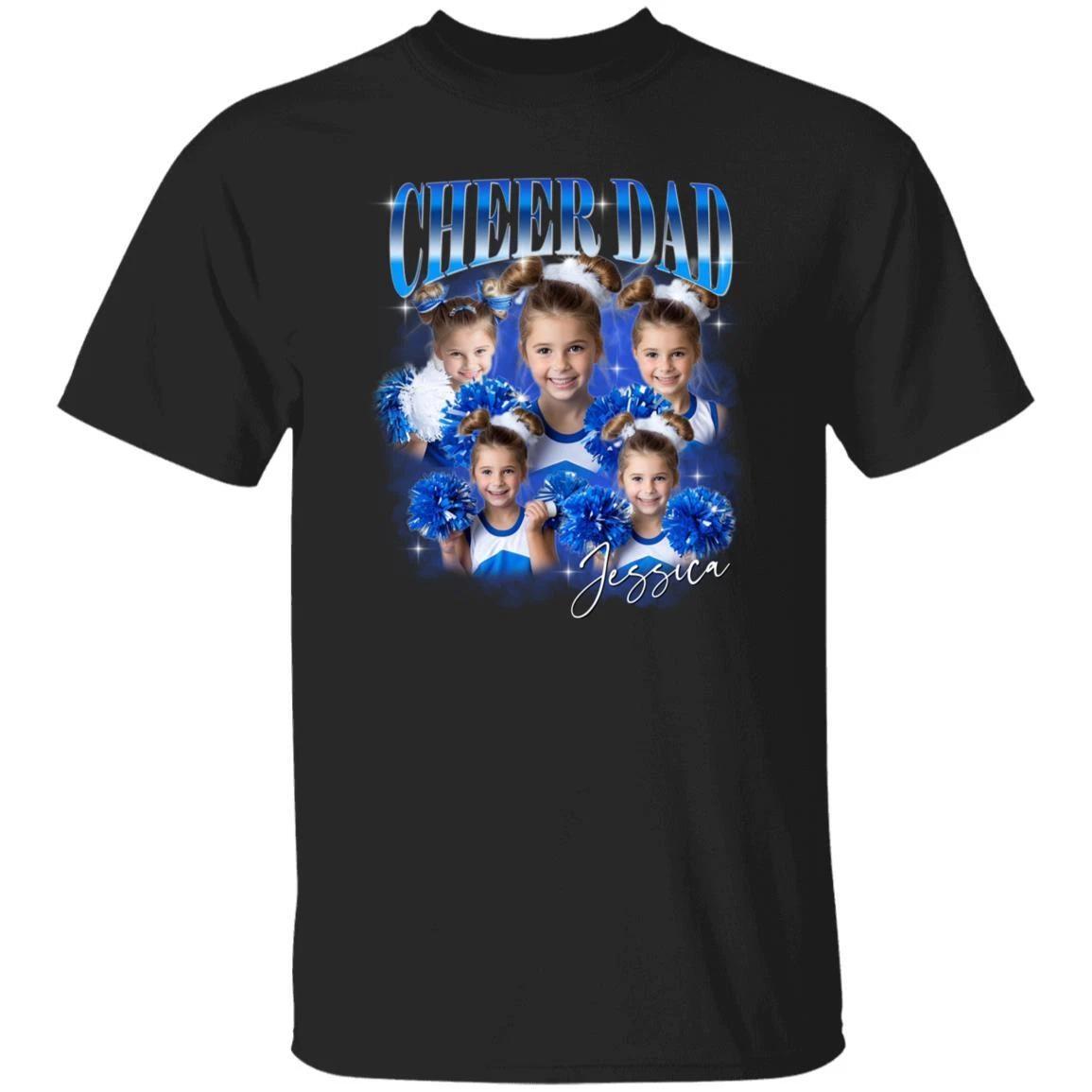 Custom Cheer dad T-Shirt gift Cheer Father Your own photo Unisex Tee Black Navy S