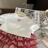 Korean Children's Set Summer Girls' Bow White T-shirt Children's Checkered Cake Skirt Pants Two-piece Set