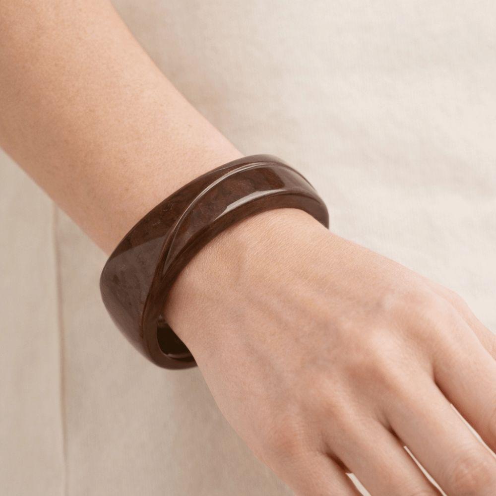 Minority Design Irregular Wide Bracelet Chunky Geometric Hand Ring Retro Resin Bangle Daily
