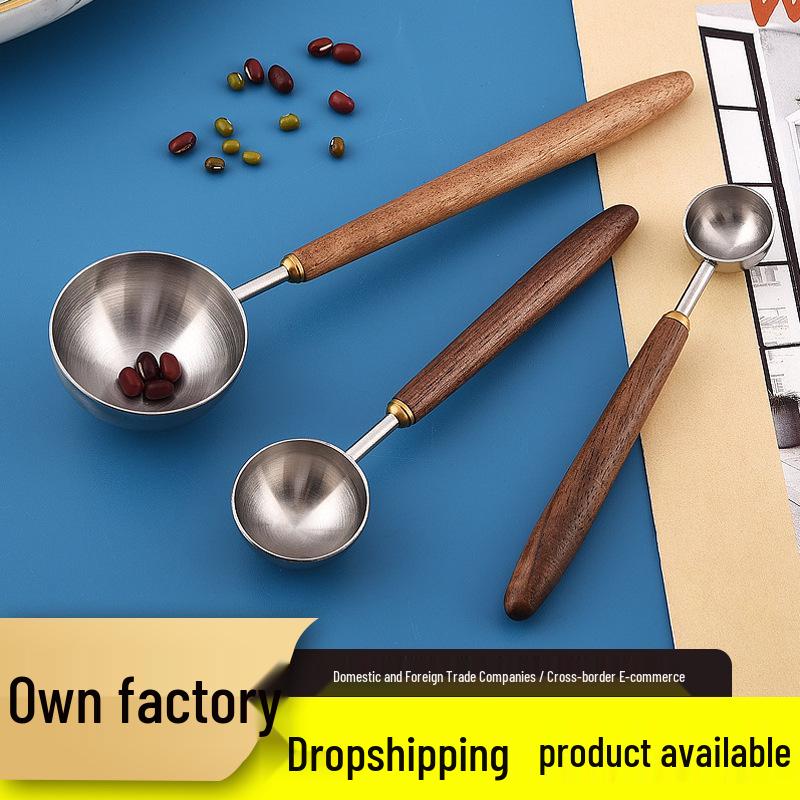 Premium 304 Stainless Steel Coffee Spoon with Walnut Wood Handle for Measuring Coffee Beans