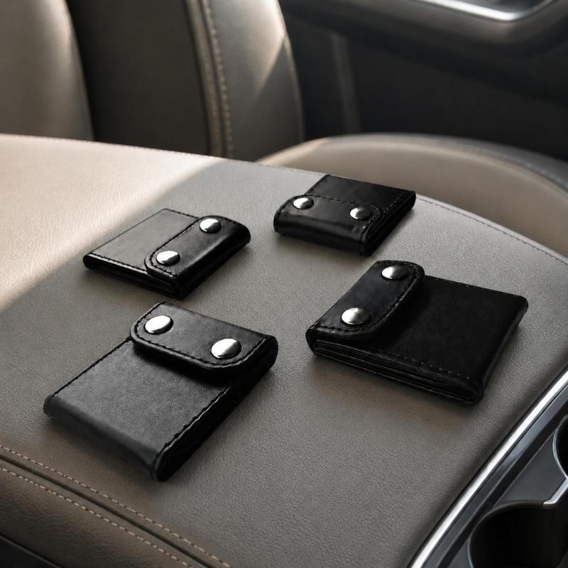 Car Seat Belt Shoulder Pad Faux Leather Closure Cover, 2 Piece Neck Contact Aid for Front or Rear Vehicle Belt Use