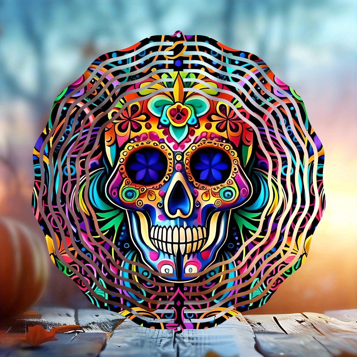 

Sugar Skull Wind Spinner. 10-inch stainless steel for Halloween, Christmas & yard decor. чистий
