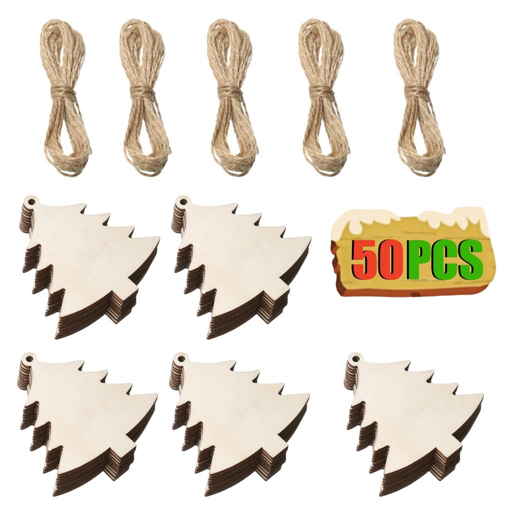 10-50Pcs Wooden Christmas Ornaments Unfinished Wood Slices with Holes Wooden Blanks Pendants for Kid DIY Craft Christmas Tree De