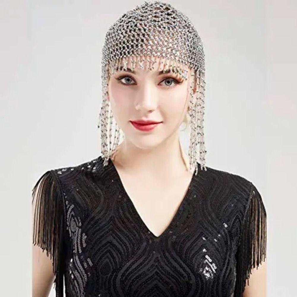 Shiny Belly Dance Head Cap Gold/Silver Women Hairpieces Bling Head Chain  Wedding