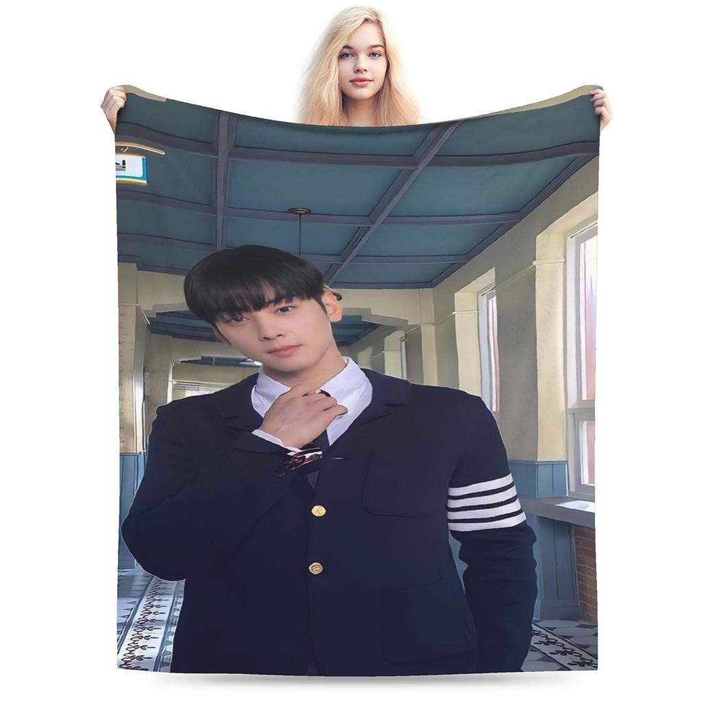 Cha Eun Woo Flannel Blanket Winter Warm Soft Throw Blanket for Child Home Decor Fluffy Bedspread Sofa Bed Cover