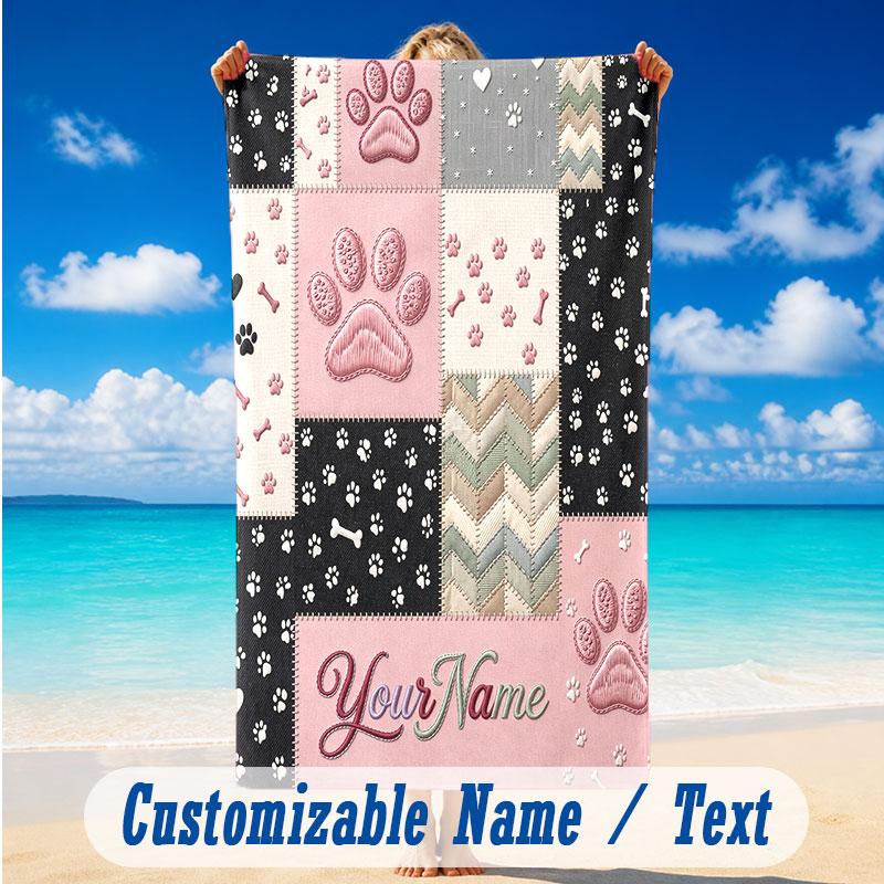 Dog Theme Beach Towel Personalized Custom Name & Text Soft Quick Dry Beach Towel for Swimming Travel