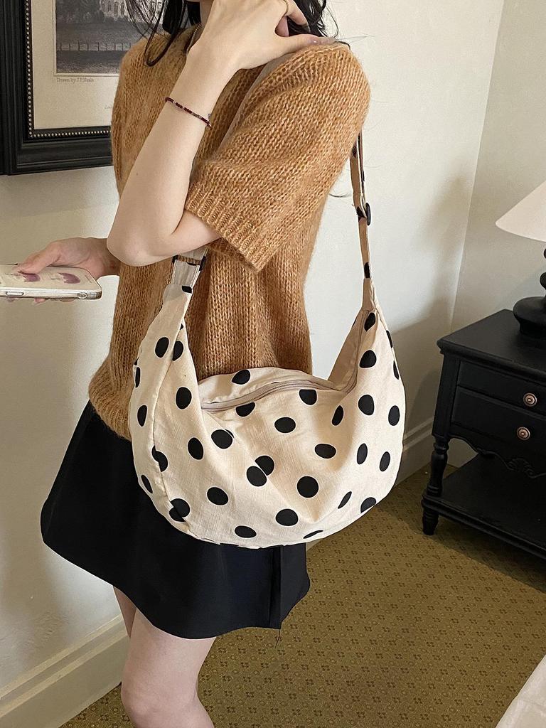 Korean Polka Dot Drawstring Crossbody Bag - Casual & Versatile Dumpling Style Shoulder Bag for Women