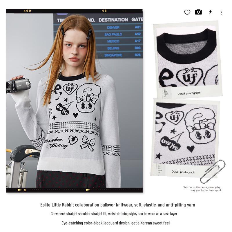 UNIFREE Women's Cute Korean Style Jacquard Knit Sweater