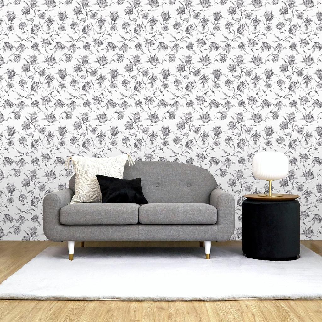 Francfranc Removable Wallpaper, Lilia, 45cm x 250cm, Gray