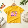 Kids Red Short Sleeve T Shirt Gradient Purple Pink Number 67 Burst Line Print Crew Neck Boys Girls Birthday Summer Tee