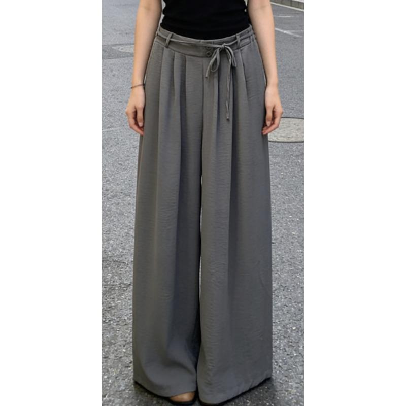 Casual Loose Lace-up Women's Wide-leg Pants Spring Summer Solid Color Elastic Waist Sweatpants Lace-up Trouser Women's Casual Simple Clothing