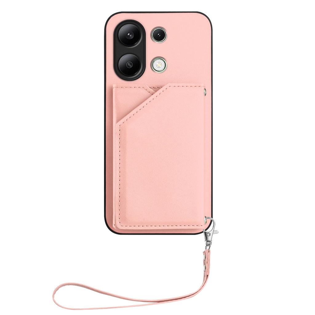 For Xiaomi Redmi Note 13 4G Case Card Holder Kickstand Skin-Touch Phone Cover with Wrist Strap