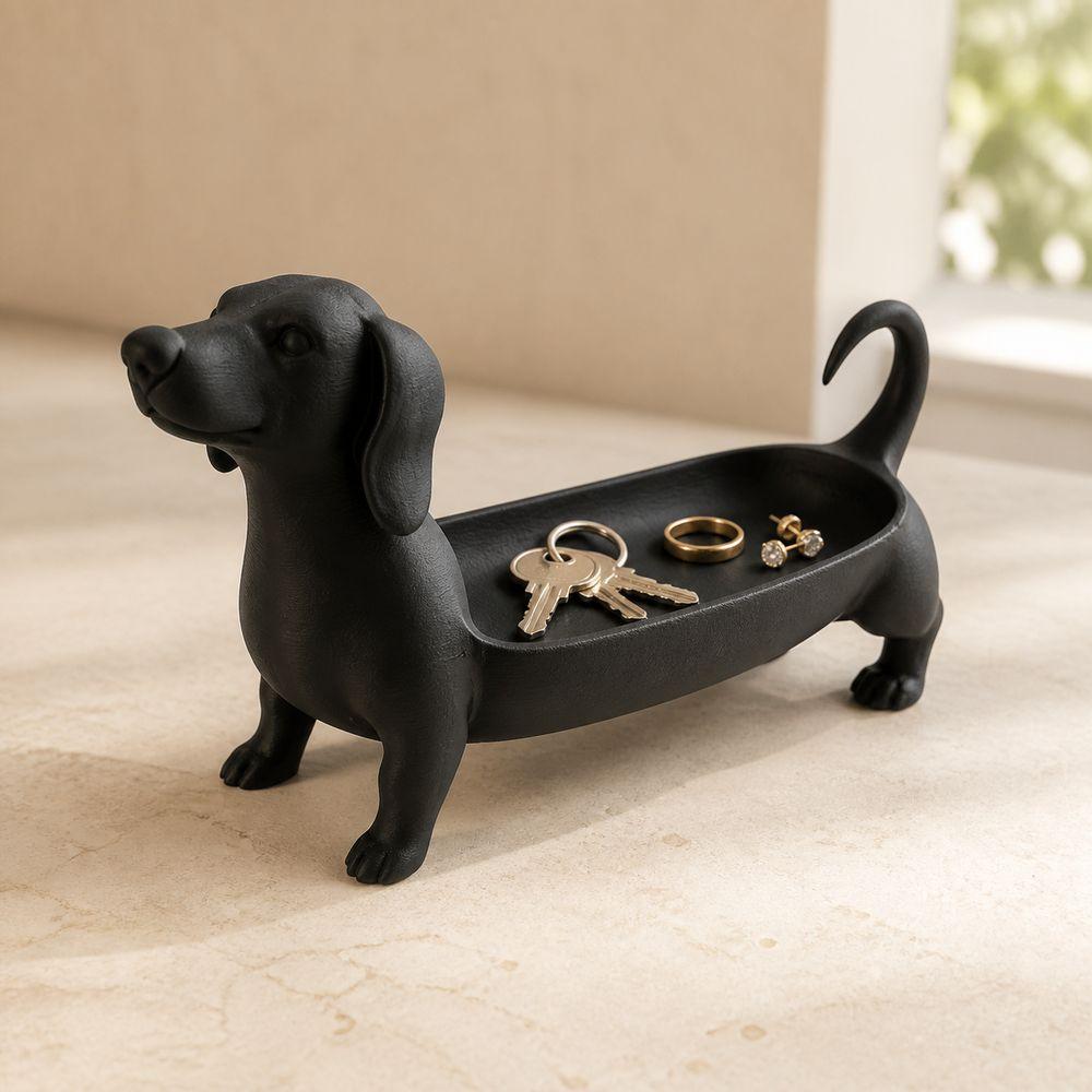 Black White Jewelry Storage Tray Dachshund Sausage Dog Entryway Key Holder Coffee Table