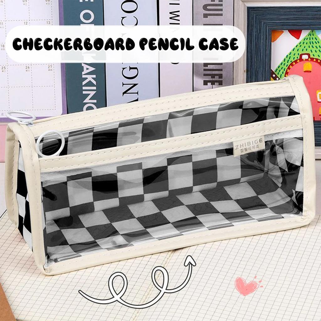 Kawaii Pencil Case Checkerboard Lattice Large Capacity Canvas Pencil Bag for students Multifuncional school Stationery box