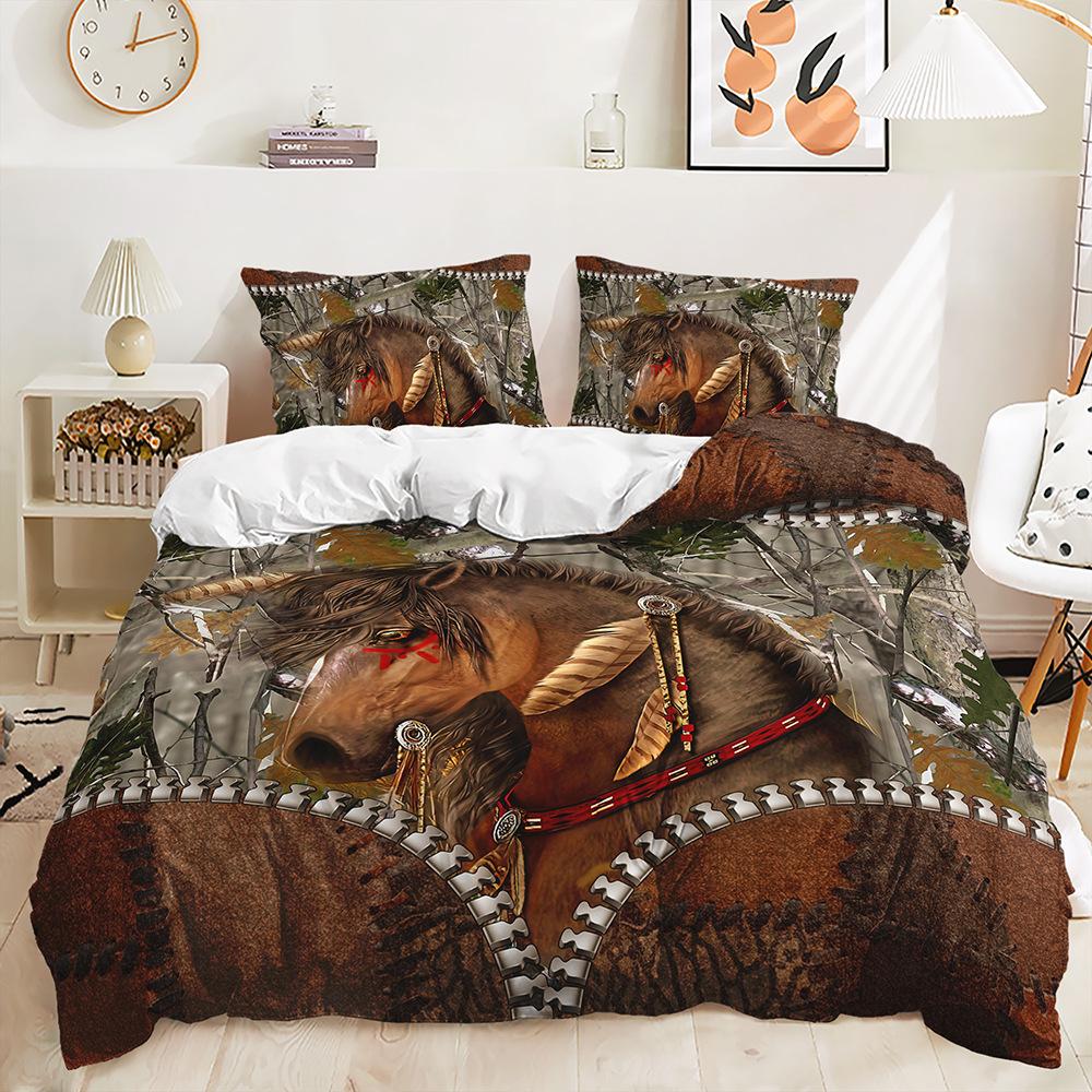Quilt Cover Animal Horse Bed Cover Pillowcase Digital Printing Bedding Three-Piece Set