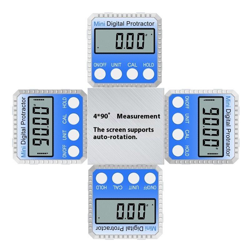 ABFS Zinc Alloy Mini Digital Protractor 4X 90 Degree Angle Finder LCD Inclinometer High Accuracy Precision Level Tool Slope Mete