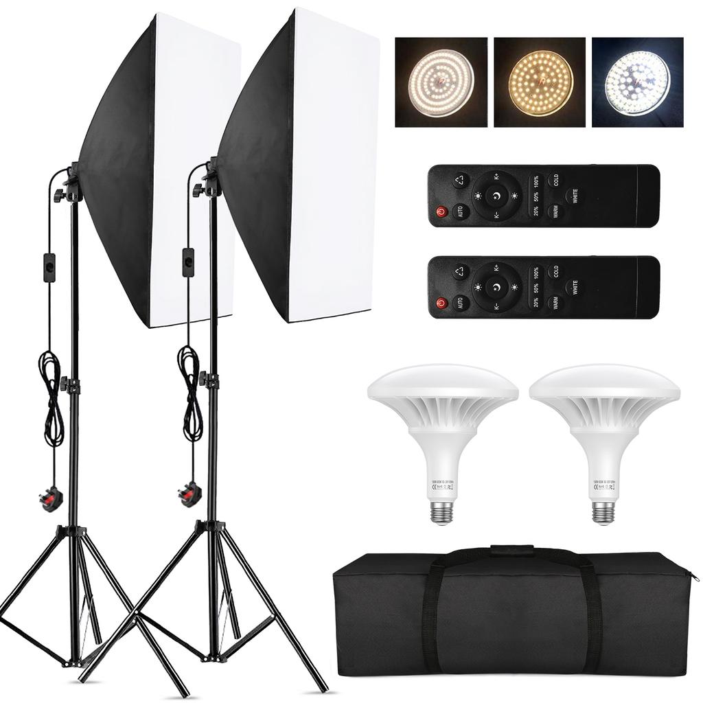 Professional Studio Photography Softbox LED Light Kit with 20*28 Inch Softbox * 2 + 3000K-6000K Bi-color Temperature 150W LED Light * 2 + 2M Light Sta