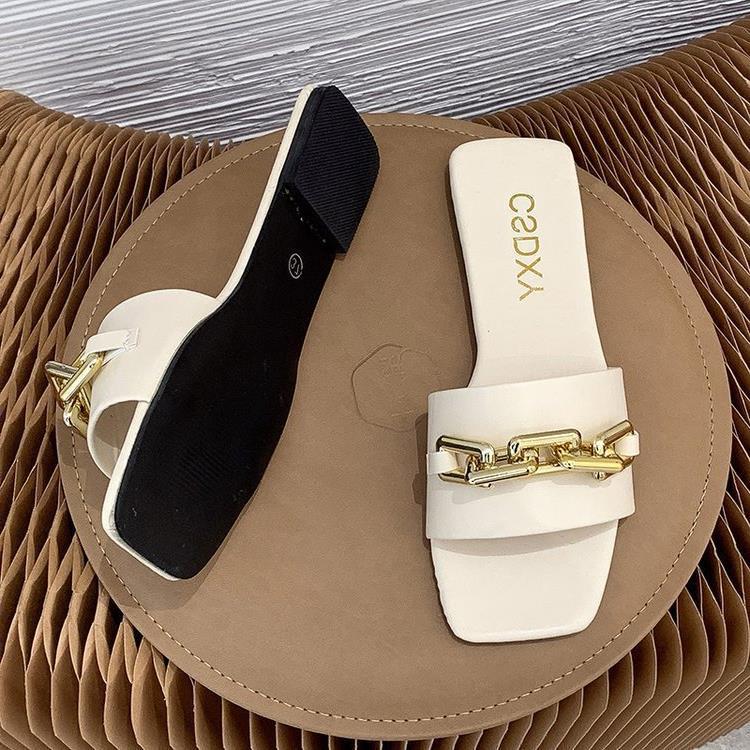 Summer New A Word Metal Chain Outside Wear Fashion Sandals Slippers