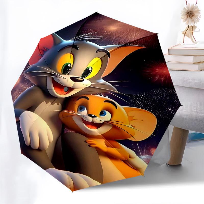 1pc Tom and Jerry Automatic Folding Umbrella - Compact 8-Rib Design, Durable Plastic & Iron1120L