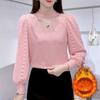Fleece and Thickened Base Layer Shirt, Women's Lace Shirt, Cut-out T-shirt, Stylish Small Shirt for Autumn and Winter, with An Inner Top