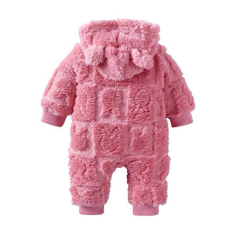 Winter Baby Bear Hooded Romper Thicken Fleece Warm Heart Girl Jumpsuits Infant Boy Bodysuit